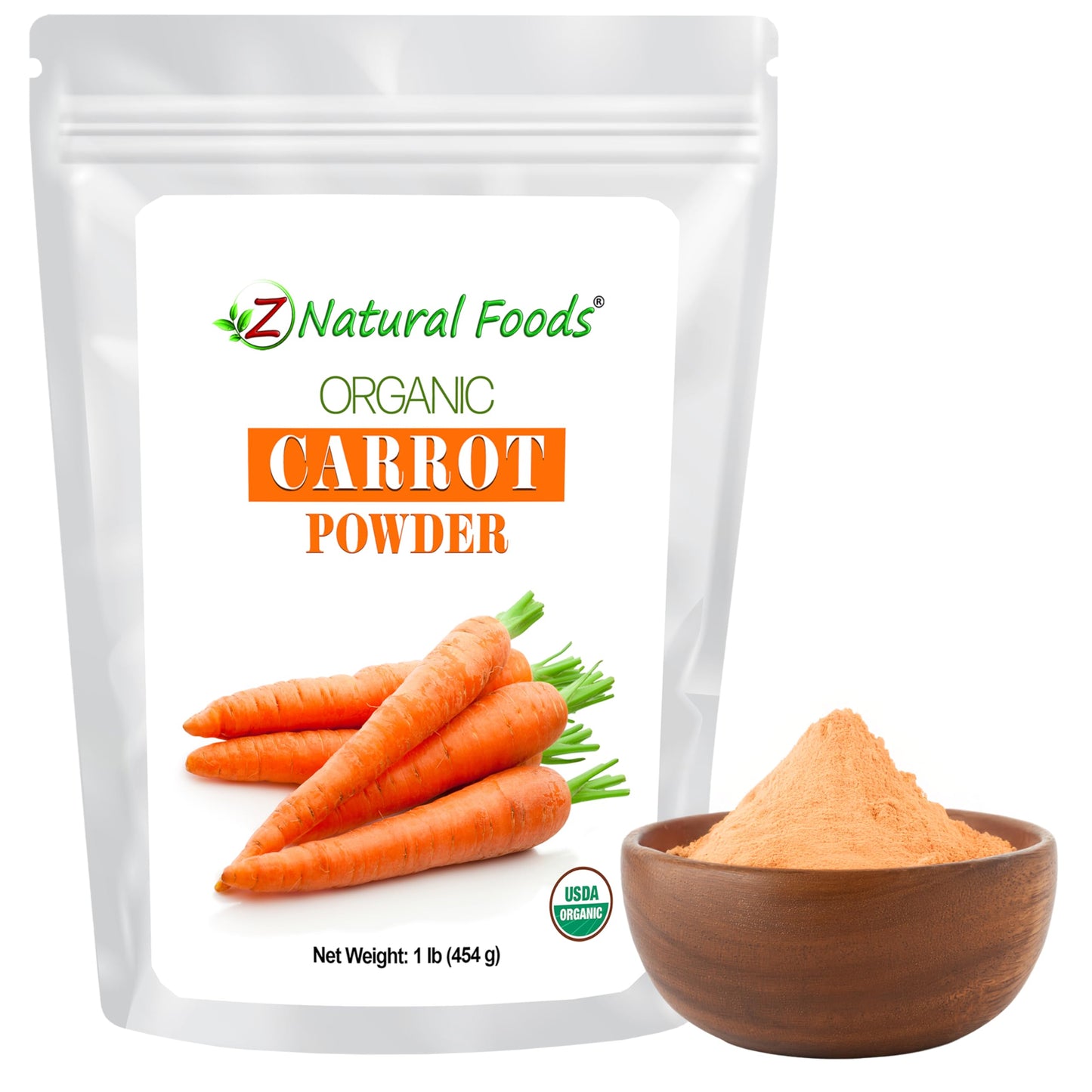 Z Natural Foods Organic Carrot Powder, Natural Superfood Powder for Vision and Heart Health, Great in Juices, Smoothies, and Recipes, Non-GMO, Vegan, Gluten-Free, Kosher, 1 lb.