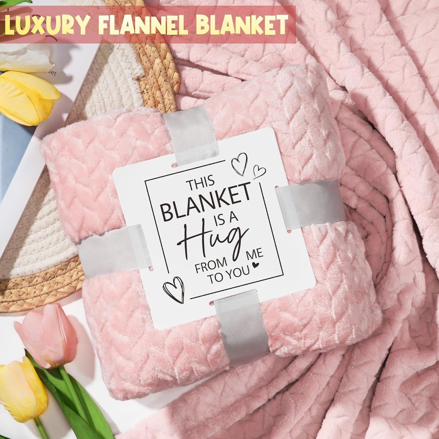 Birthday Self Care Gift Basket for Women Pink Cozy Blanket Tumbler Candle