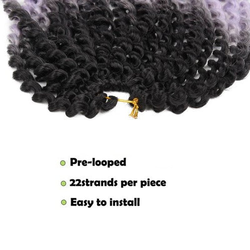 6 packs Passion Twist Crochet Hair Bohemian Curly Braids Water Wave Hair for Braiding Hair 22 Strands/pack Synthetic Fiber Hair Extensions (14 Inch (Pack of 6), Tpurple)
