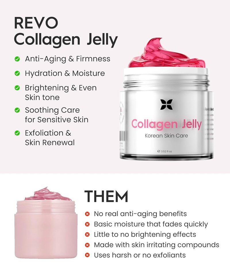 REVO Collagen Jelly - Korean Anti-Aging Plumping Formula with Hydrolyzed Collagen & Vitamin C | 3.52 Fl Oz for Glass Glow Skin