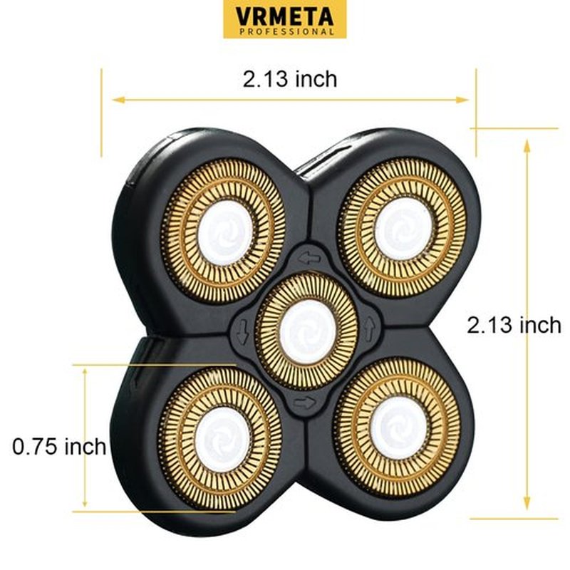 Men's Electric Shaver Replacement Heads 5D Sharp Head Shaver Replacement Heads Floating Shaver Blades for Electric Rotary Shaver (5 heads Gold)