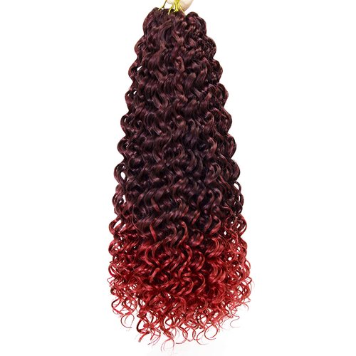 GoGo Curl Crochet hair 18inch Beach Curl Bohemian Crochet Hair Braids Ombre Red Deep Wave Braiding hair Extensions (5Packs,1B/BUG)