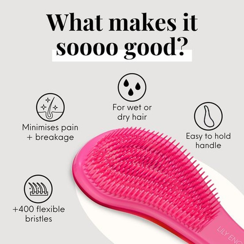 Lily England Detangler Brush for Curly Hair, Thick, Straight & Natural Hair - Gentle Detangling Hair Brush for Women, Kids & Toddlers with Flexible Bristles - Hairbrush for Wet & Dry Hair, Pink-Orange