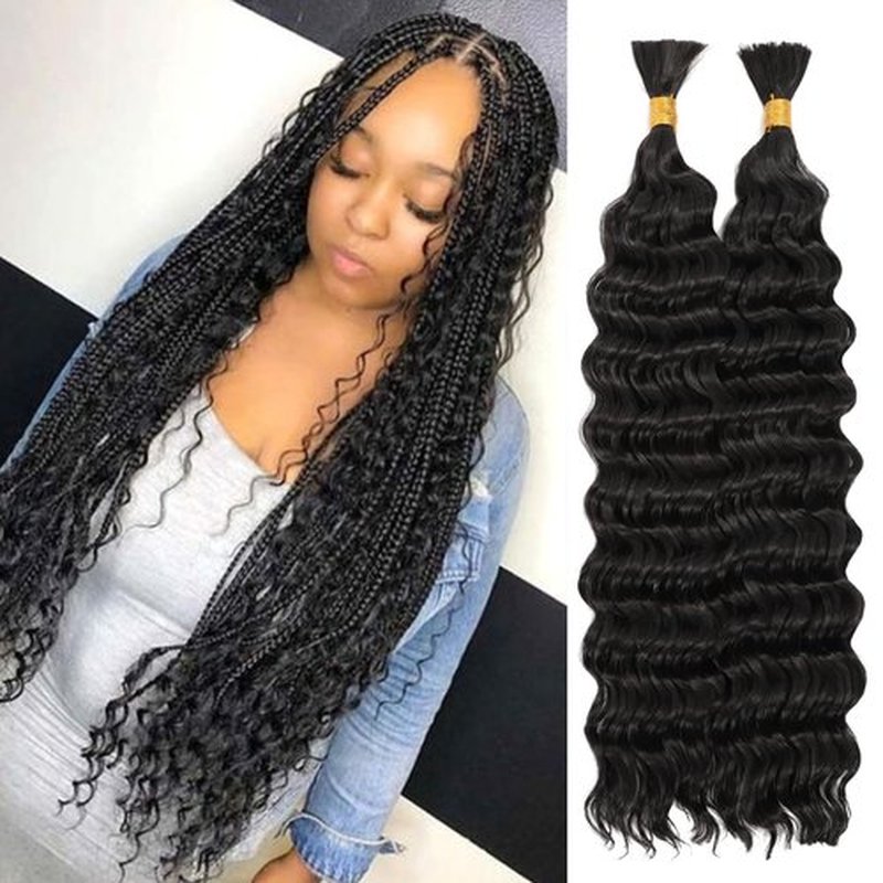 Deep Wave Bulk Hair 24inch 200g,Deep Bulk Hair For Braiding Hair Wet And Wavy Quality Synthetic Micro Braiding Hair Extensions for Boho Braids No Weft (2Pack 24inch Natural Color)