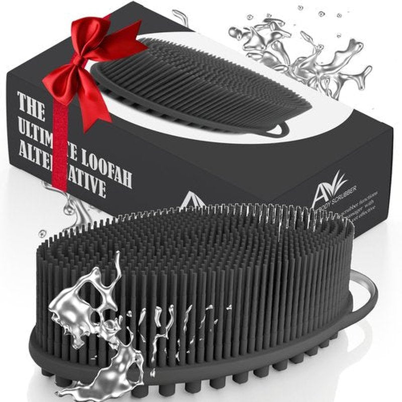 Avilana Silicone Exfoliating Body Scrubber – Dual-Sided Silicone Loofah for Shower, Body Scrubber for Men & Women, Gentle Loofa Alternative, Easy-to-Clean Silicone Body Scrubber(Dark Gray with Silver)