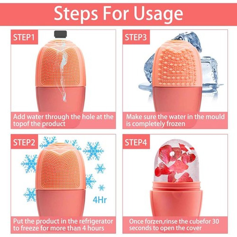 KOGITI Ice Mold for Face, Ice Roller for Face & Eye, Beauty Facial Ice Rollers Ice Holder Mold Face Puffiness Relief Massage Skin Care Tools, Ice Facial Cube (Brush-Pink)