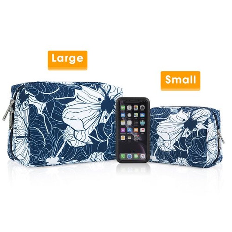 Large Makeup Bag Zipper Pouch Travel Cosmetic Organizer for Women (Large, Blue Lotus-5088)