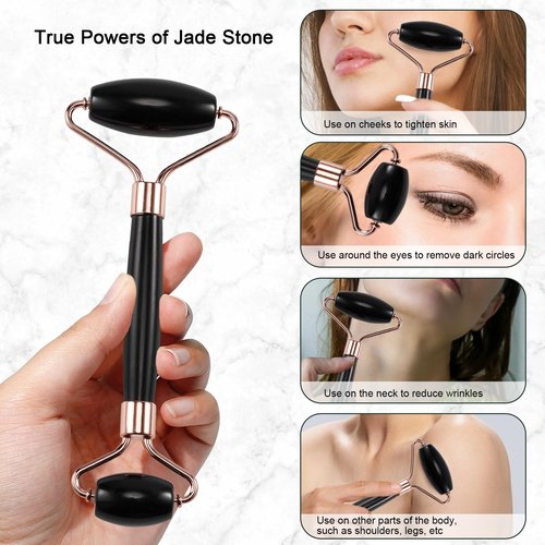 XYZBSTAR Jade Roller for Face, Facial Roller Massager Skin Care Tool, Gua Sha Facial Tools for Face, Neck, Eyes, Reduce Puffiness of The Skin (Black)