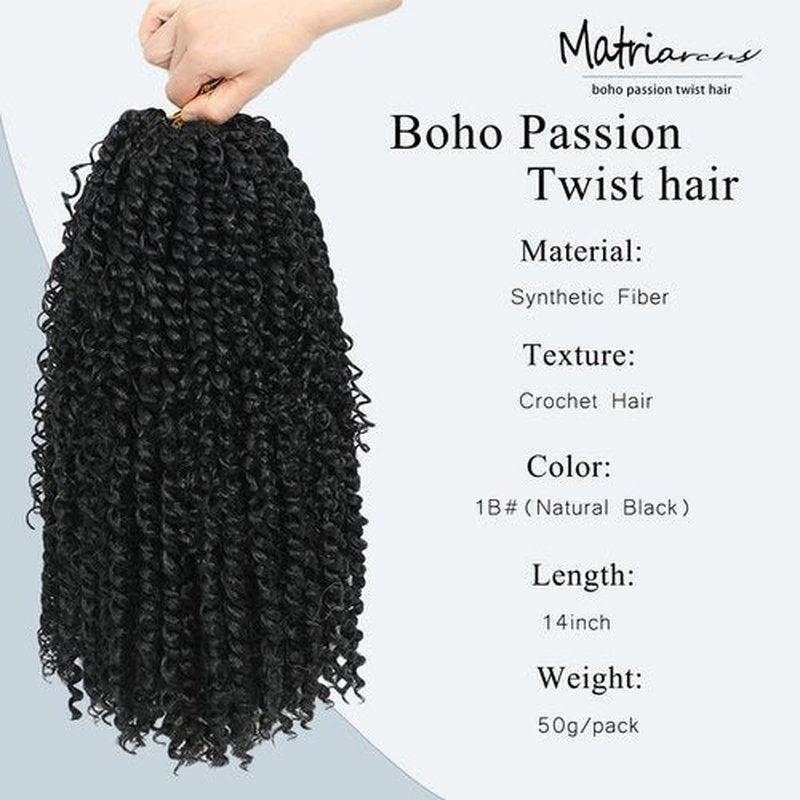 Passion Twist Hair 14inch Boho Passion Twist Crochet Hair For Black Women Pretwisted boho Passion Twist Crochet Hair, Pre Looped Curly Ends Bohemian Crochet Braids For Women（1B,14inch,7 Packs）