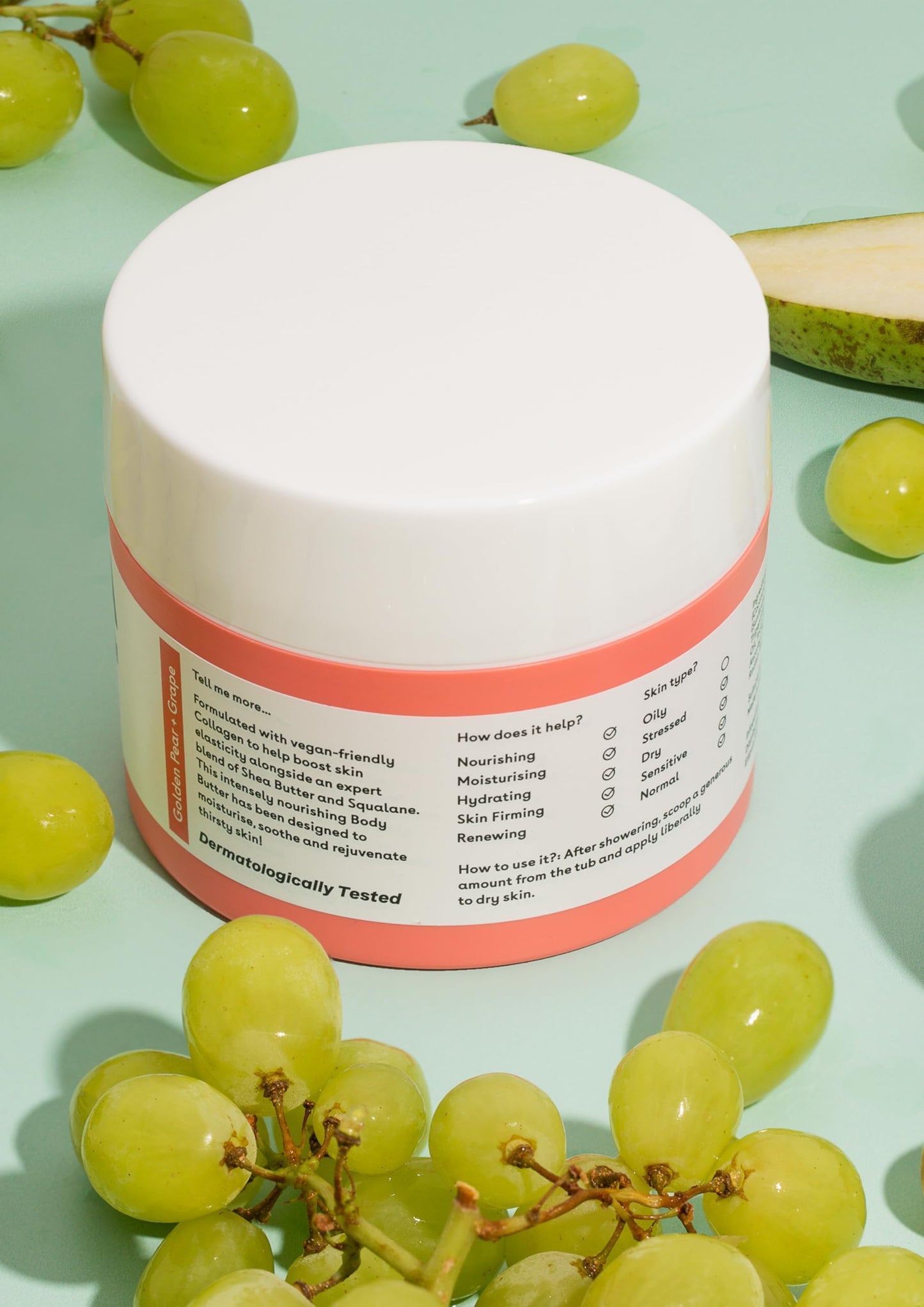 Q+A Collagen Body Butter: Luxuriously Rich, Intensely Moisturising Vegan Formula with Hydrolysed Vegetable Protein, Shea Butter, Squalane, and Golden Pear and Grape Scent for Soft, Supple Skin, 200ml