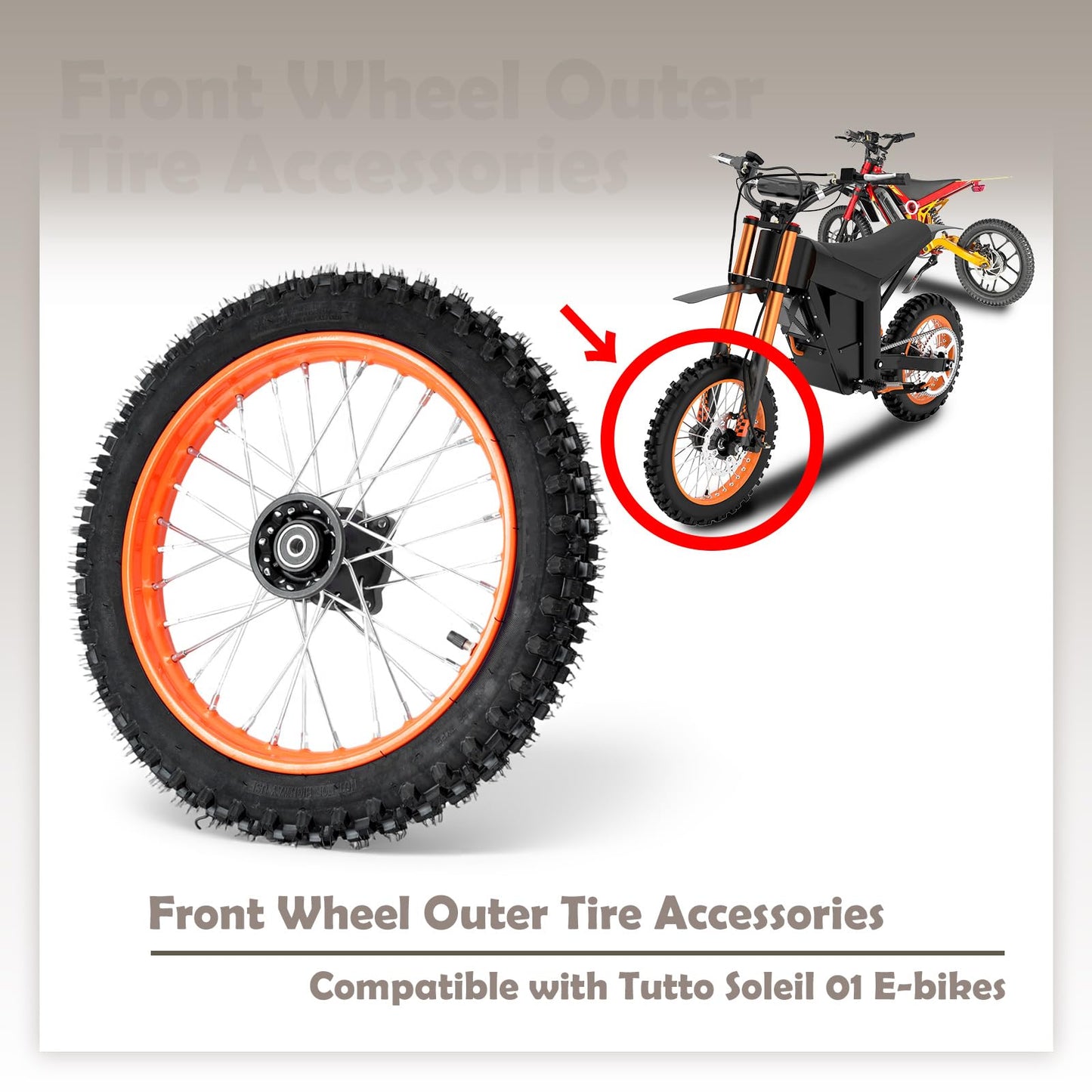 VAINELY E-Bike Front Wheel Outer Tire Accessories Compatible with Tutto Tutti Soleil 01 Electric Bikes, 60/100-14 Rubber Black