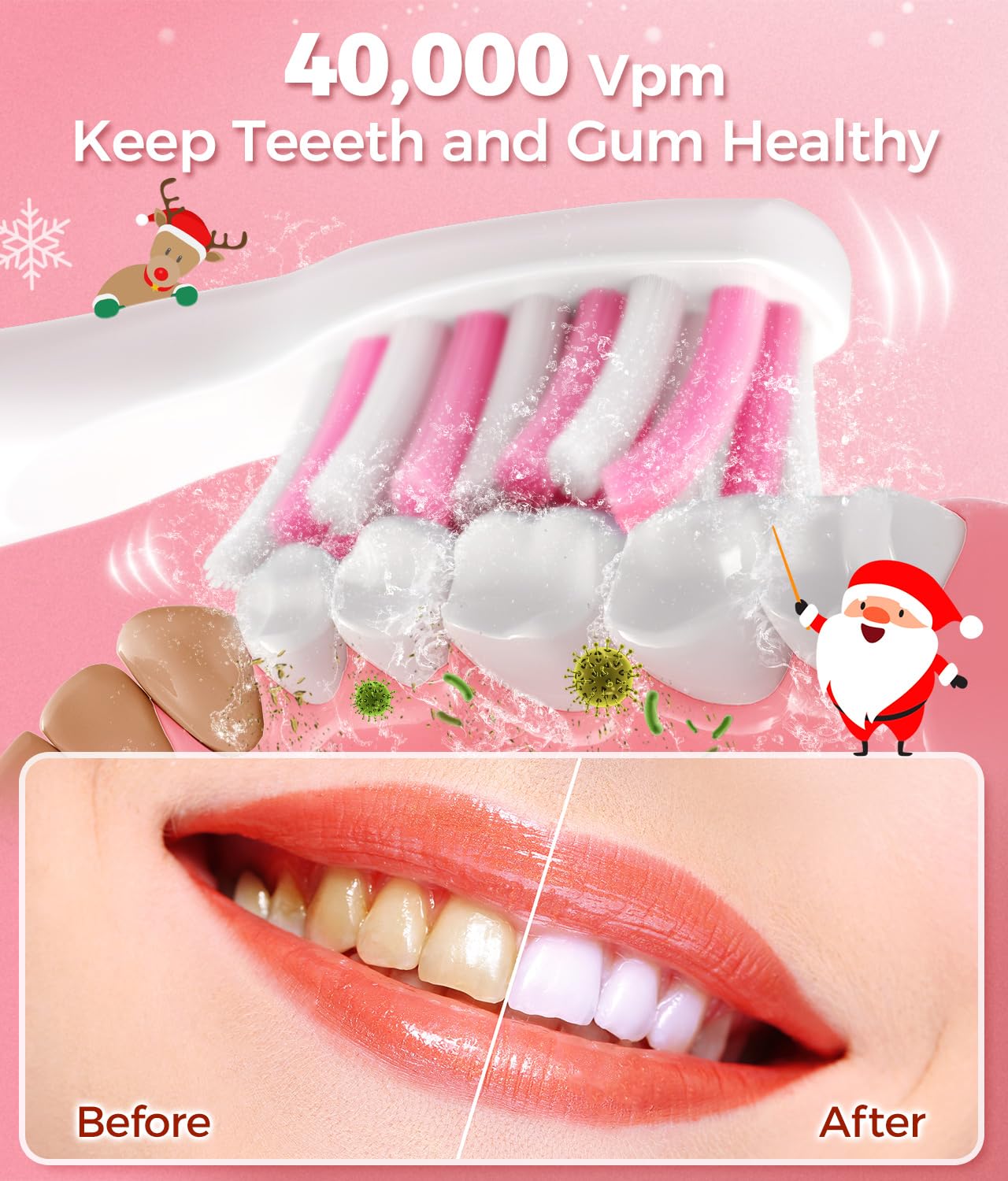 TEETHEORY Electric Toothbrush for Adults with 8 𝐁𝐫𝐮𝐬𝐡 𝐇𝐞𝐚𝐝𝐬, Sonic Electric Toothbrush with 40000 VPM Deep Clean 5 Modes, Rechargeable Toothbrushes Fast Charge 4 Hours Last 30 Days