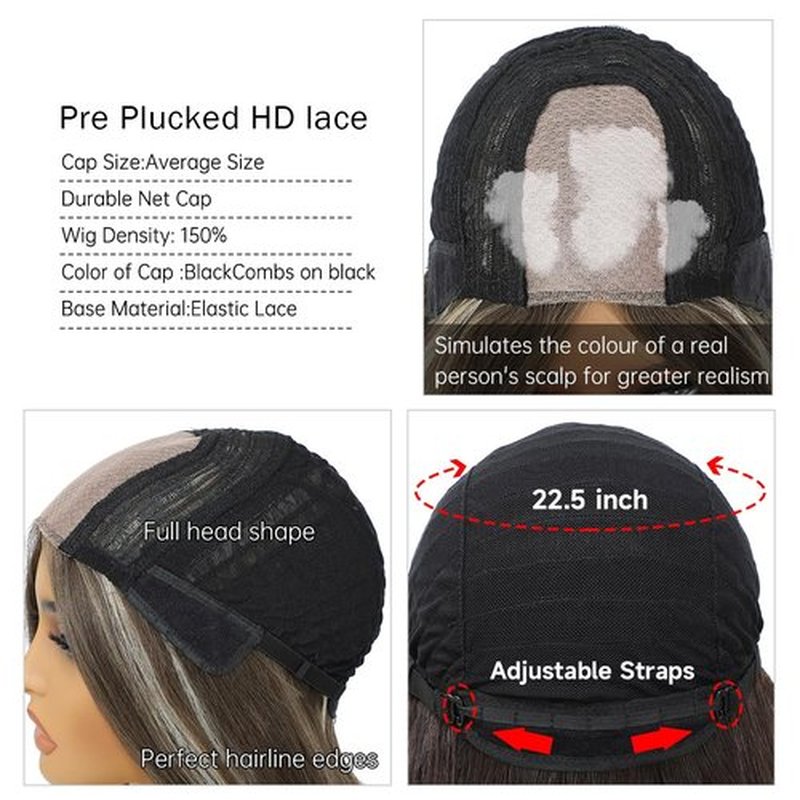 Highlight Bob Wigs Skunk Stripe Bob Wigs Glueless Straight Wigs For Women Synthetic Heat Resistant Fiber Hair long bob wig Middle Part Skunk Stripe Bob Wigs medium length wigs for women 16inch