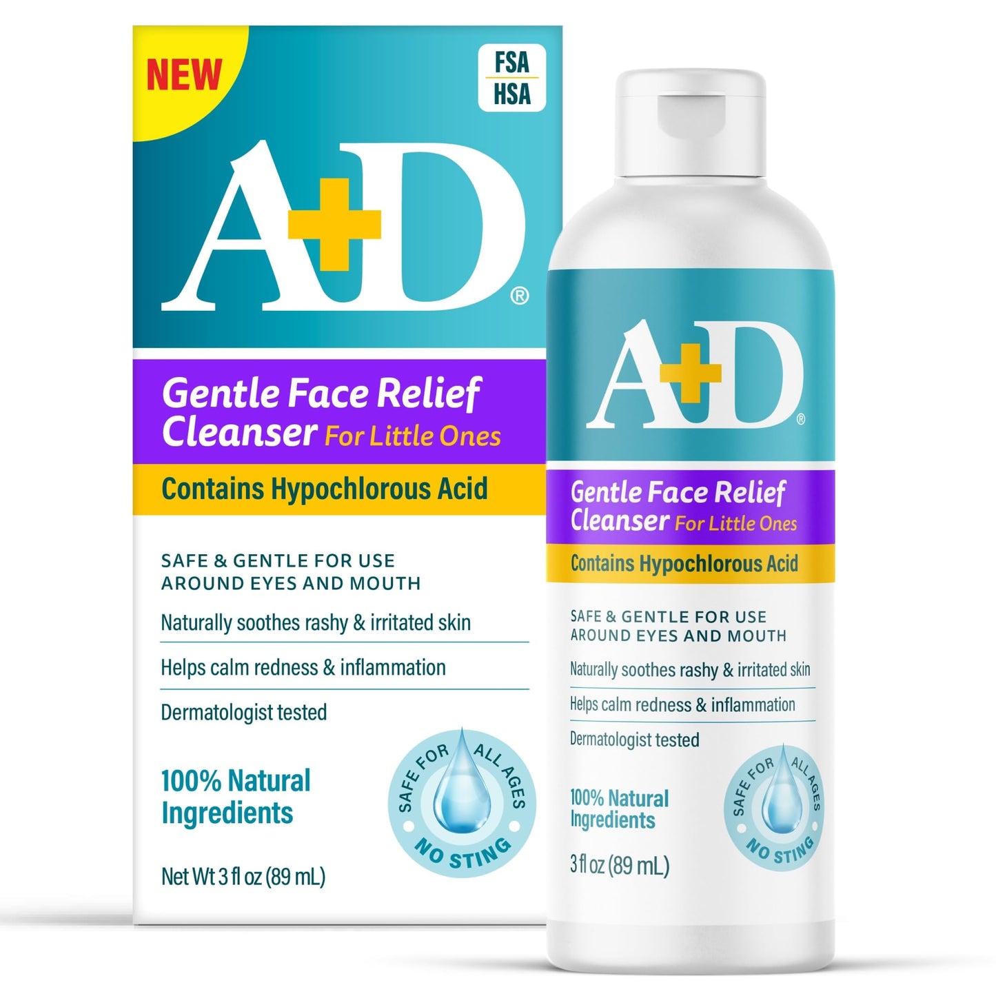 A+D Gentle Face Relief Cleanser for Little Ones - Hypochlorous Acid - 3 oz