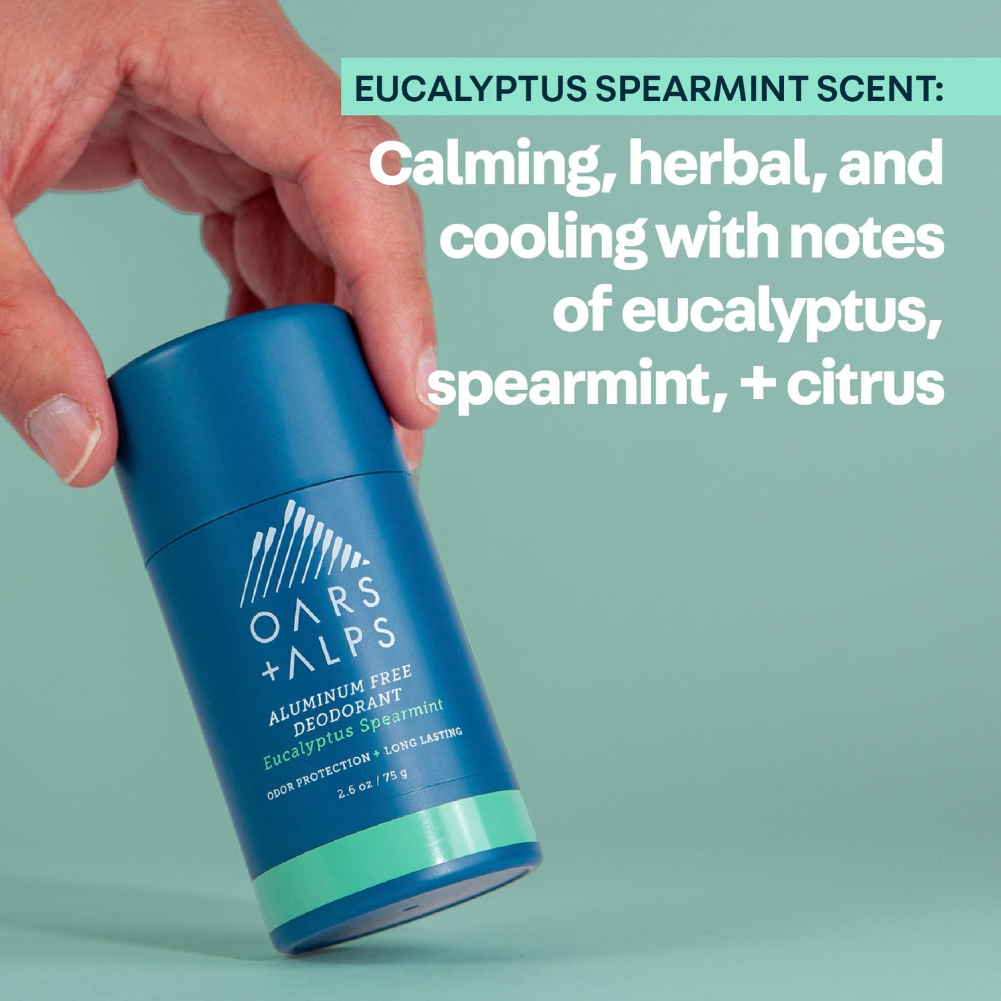 Oars + Alps Aluminum Free Deodorant for Men | Long Lasting Odor Protection, Clear & Free of White Residue, Anti-Chafing Smooth Glide, Dermatologist Tested, Eucalyptus Spearmint, 1pk, 2.6oz