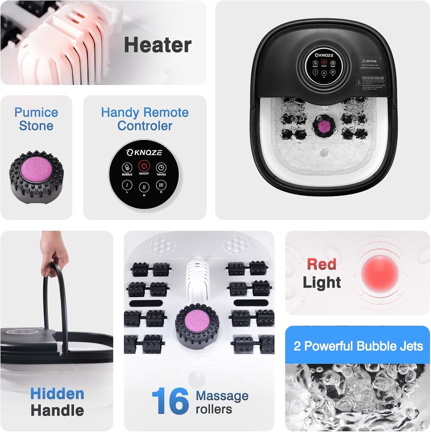 Collapsible Foot Spa Bath - Heated Bubble Massage with Remote Control | 16 Rollers & Pumice Stone for Relaxation
