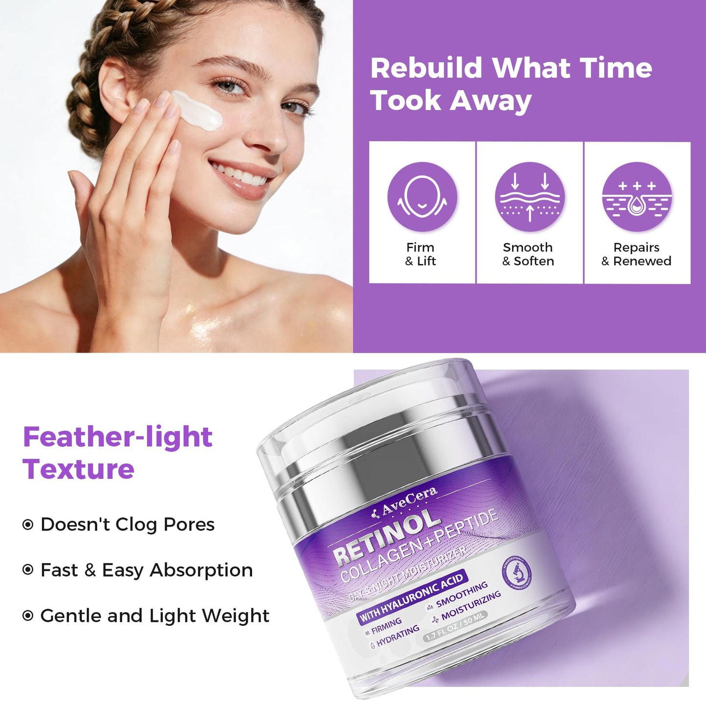 AveCera Peptide Retinol Collagen Neck Cream with Gua Sha Tool, Tightening Firming Anti-Aging Fine Line Day & Night Moisturizer for Women, Face, Jawline, Neck & Décolleté Women Men Skin Care, 1.7fl.oz