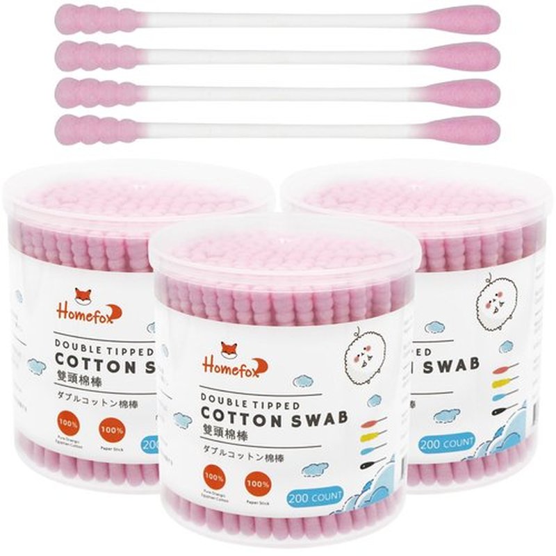 HOMEFOX Pink Cotton Swabs Spiral - 600 Count Organic Cotton Buds Double Side Tightly Wrapped Cotton Tips Paper Stick Soft Gentle Lint-Free Cruelty-Free, Round & Spiral (Pink)