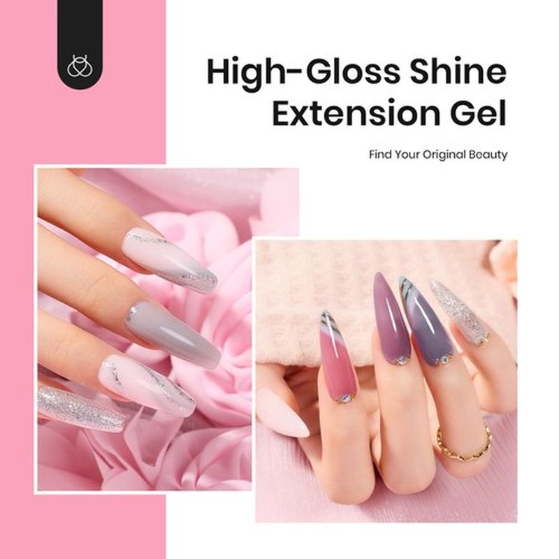 Beetles Poly Nail Extension Gel Kit, 6 Colors Nude Pink Purple Glitter Sliver Grey Poly Nail Gel Starter Kit with UV Lamp Beetles Builder Gel Nail Art Set Home DIY Gifts for Women