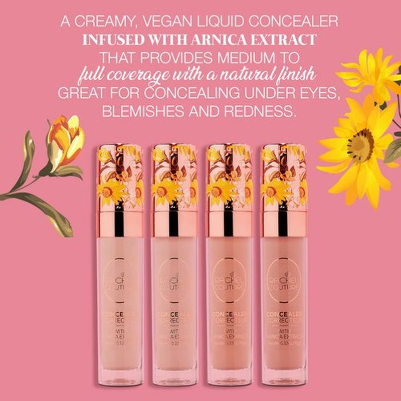 Rachel Couture Liquid Concealer | Medium to Full Coverage Fluid Concealer | Vegan & Cruelty-Free | Infused with Arnica Extract - 0.3 Fl Oz - Medium