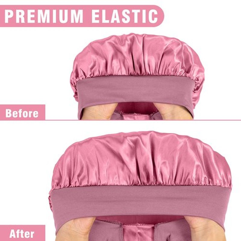 2Pcs Bonnets for Black Women Braid Bonnet, Large Long Bonnet Satin Bonnet for Braids,Black Women Silk Bonnet with Stretchy Tie Band Braid Bonnet for Sleeping Extra Long (Pink & Rose Pink)