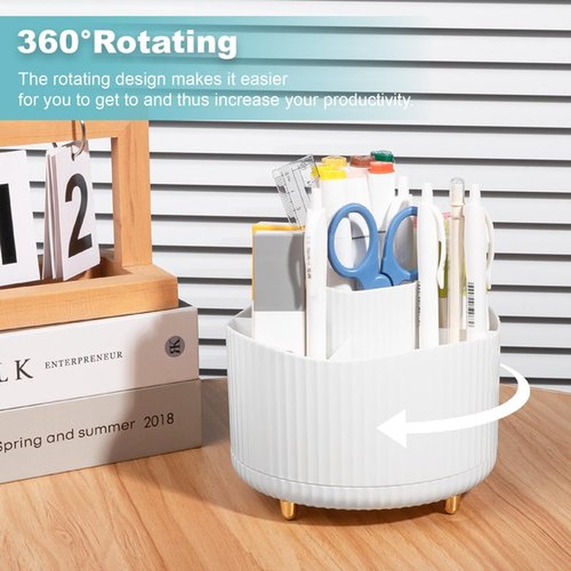 Anyoifax 360° Rotating Makeup Brush Holder Organizer, Make up Brushes Cup for Vanity, 5 Slot Spinning Makeup Organizers for Cosmetics, Lipstick, Pen, Cream White