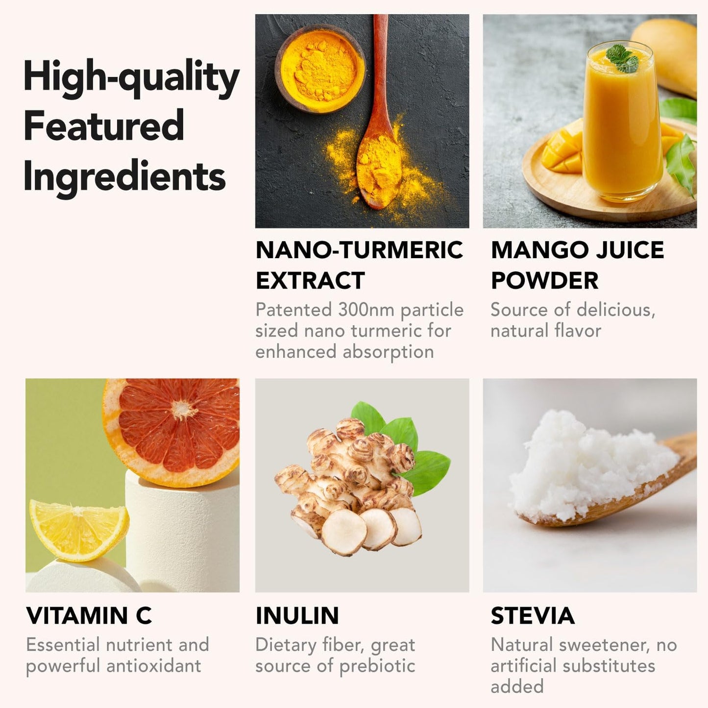 Nano Turmeric Curcumin Drink Powder, Mango Flavor, Daily Morning Wellness Drink, Gut Health, Immunity, No Added Sugar (28pack)