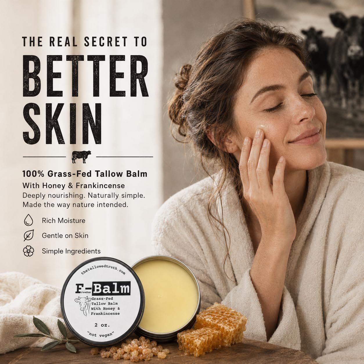 Tallowed Truth Original Tallow Balm - Grass-Fed Beef Tallow for Skin & Face - 5 Ingredient Moisturizer - 2 oz - Tallow Face Cream Made in Canada - Organic Balm for Face & Body Care