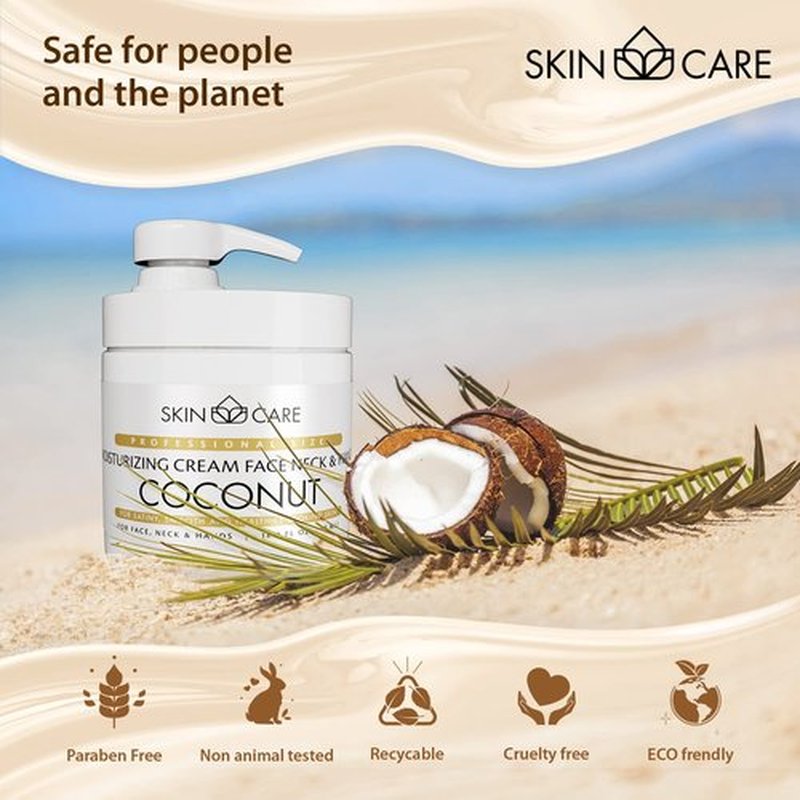 Skin Care Coconut Oil 3-in-1 Moisturizer Face Cream, Neck and Hands - Treatment for Crepey Skin, Wrinkles and Sagging - Daily Lotion for All Skin Types - 16.9 fl. oz.