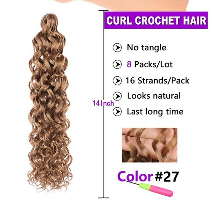 ZRQ 14 Inch GoGo Curl Crochet Hair 27 Short Beach Curl Crochet Hair For Women Synthetic Deep Twist Crochet Braids Water Wave Crochet hair(14Inch,27)