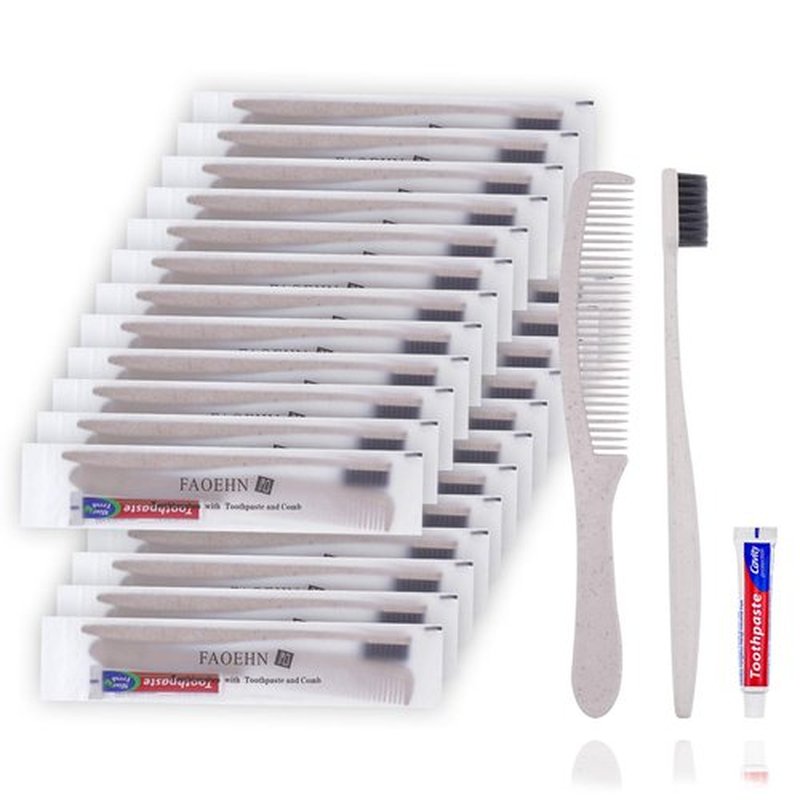 FAOEHN 10 Pack Apricot Disposable Toothbrushes with Toothpaste and Comb Set,10g Toothpaste,7inch Hair Comb,Individually Wrapped Disposable Travel Size Toothbrushes in Bulk for Homeless,Airbnb,Hotel