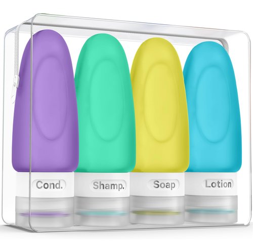Dot&Dot Leak Proof Travel Bottles for Toiletries - 4 Pack Silicone Travel Toiletry Bottles - Travel Shampoo and Conditioner Bottles with TSA Quart Bag - 2 oz Travel Size Bottles