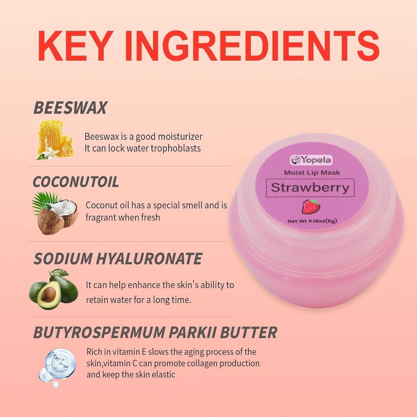 6 Pack Cute Lip Mask Sleeping Overnight for Dry Lips with Coconut Oil and Beeswax -Smoothing Hydrating Softening Plumoing Moisturizing with Small Lip Brush 6 Flavors Valentine's Gift for Women 0.18 Oz