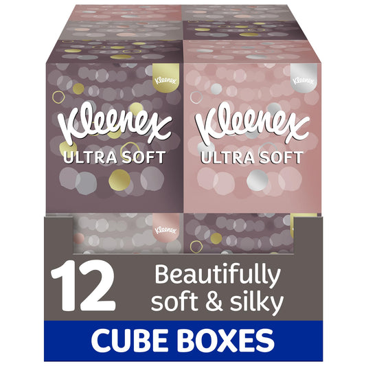 Kleenex Ultra Soft Facial Tissues - Pack of 12 Cube Tissue Boxes