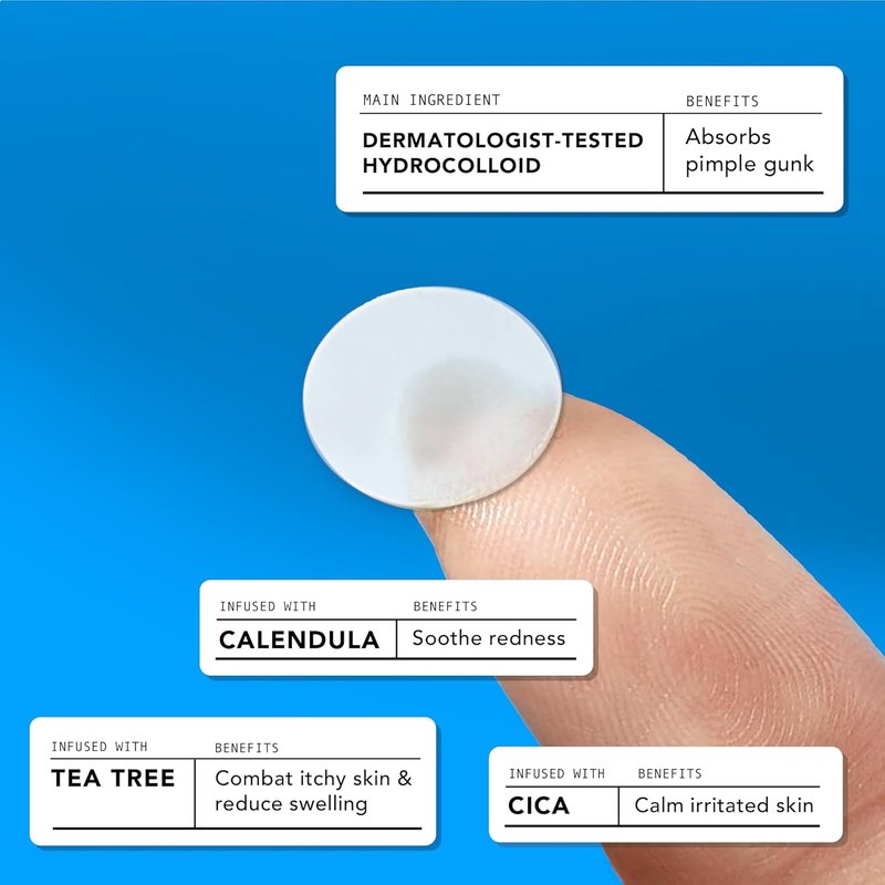 Acne Cover Patch - Hydrocolloid Pimple Patches with Tea Tree & Calendula Oil | Certified Vegan (24 Patches)