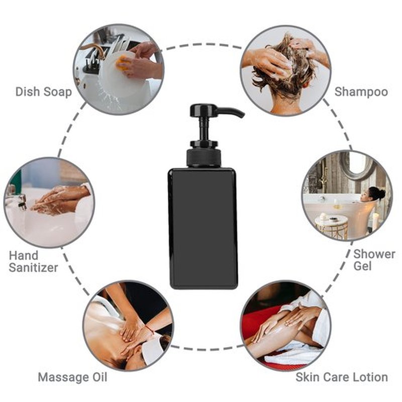 Suream Plastic Shampoo Bottles with Pump 15oz/450ml, Black Bathroom Shampoo and Conditioner Dispenser, Refillable Reusable Empty Pump Press Bottle for Shower, Massage Oil, Lotion, Liquid Soap, 3Pack