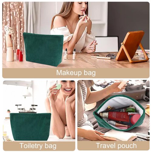 Wudimeitt Cosmetic bag Makeup bag Preppy Cute Corduroy Toiletry bag for women travel essentials (Green)