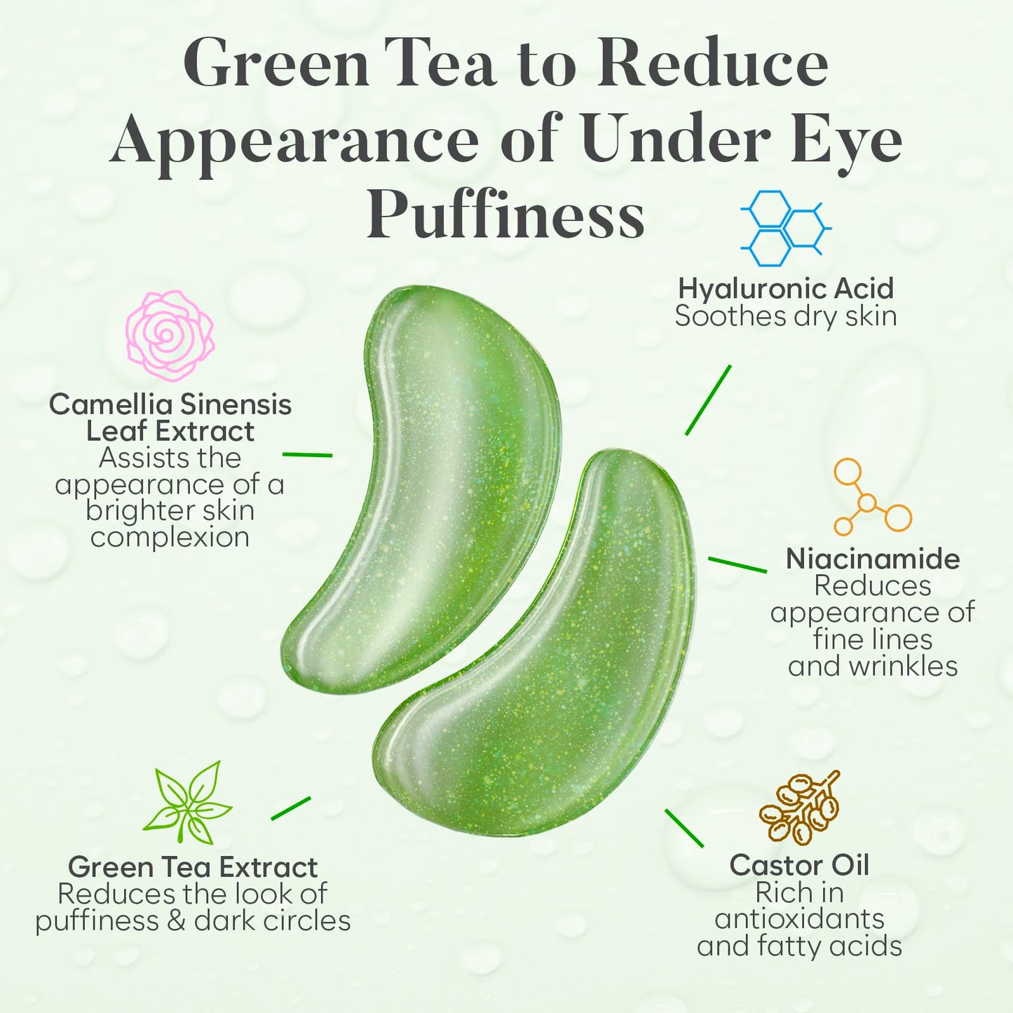 BLOOMORA Green Tea Under Eye Patches (20 Pairs) - Dark Circles & Puffiness Care - Hydrating Eye Mask for Dark Circles and Puffiness
