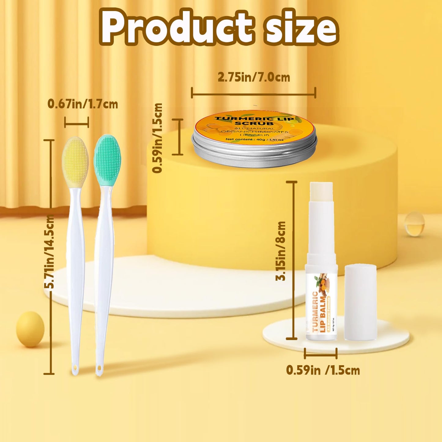 HAIOLORPRO 4PCS Turmeric Lip Scrub and Turmeric Lip Balm with Brush Set, Natural Lip Scrubber Exfoliator for Dry, Dull, Chapped, Dark lips, Reduces Fine Lines, Deeply Hydrates and Moisturizes