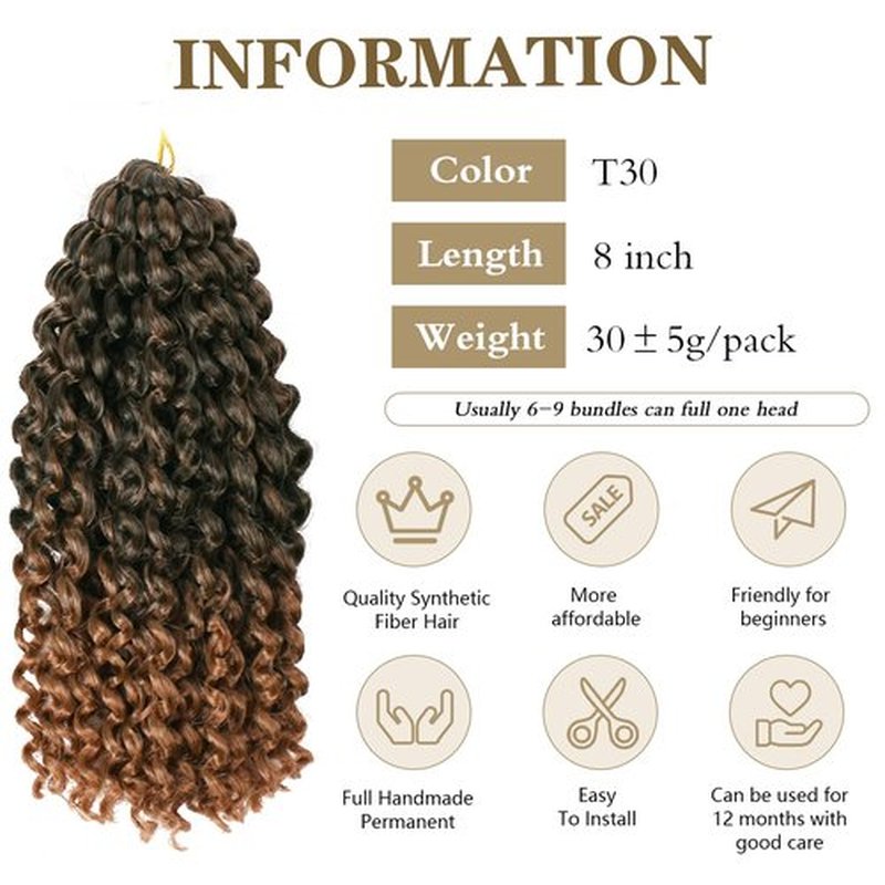 6 Packs of 8 Inch Short Passion Twist Crochet Hair Kinky Curly Braiding Hair for Black Women Crochet Braids with Curly Texture Hair Extensions (6 Packs, 8 Inch,T30#)
