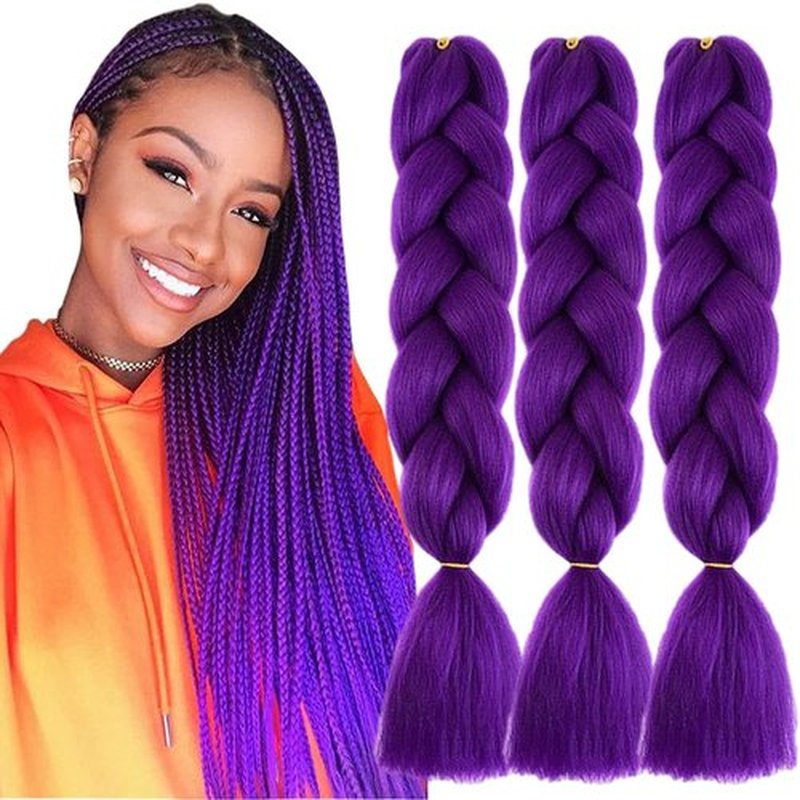 TENGSHUO FLY Deep Purple Braiding Hair 3 Packs Synthetic Braid Hair Extensions Jumbo Ombre Braiding Hair 24"or Box Braids Twist Crochet Braids(24"3Pack,Deep Purple/A35)