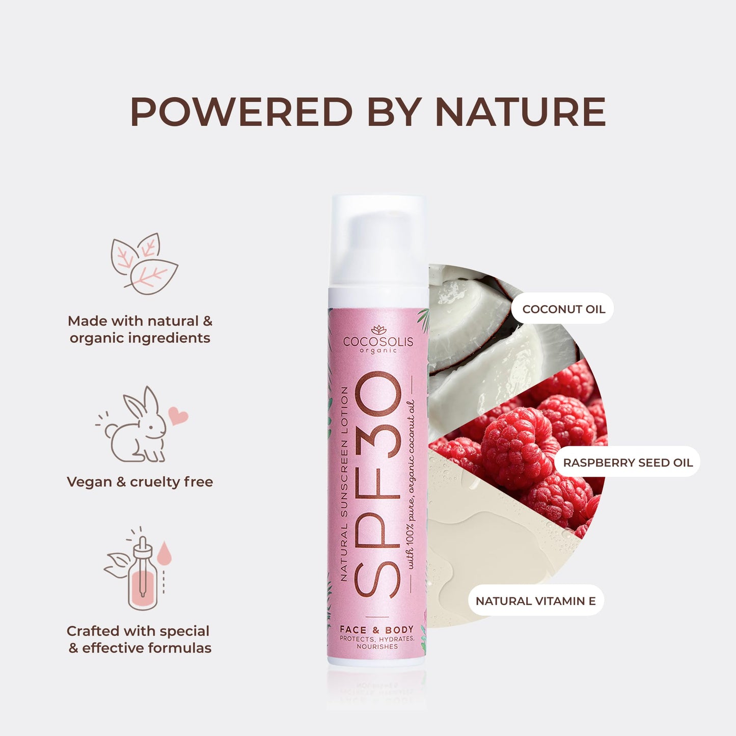 COCOSOLIS Natural Sunscreen Lotion SPF 30 | Effective UVA and UVB protection | Nourished & Hydrated Skin | For Face & Body | Mineral Sun Block Cream | 100% Natural Ingredients