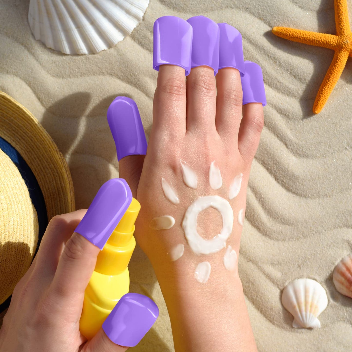 Loopeer 50 Pcs 0.94 x 1.57'' Tanning Finger Tips UV Protection Nail Protector Polish Protector for Fingers PVC Covers Gel Nail Remover Caps Sleeves for Tanning Beds UV Rays(Purple)