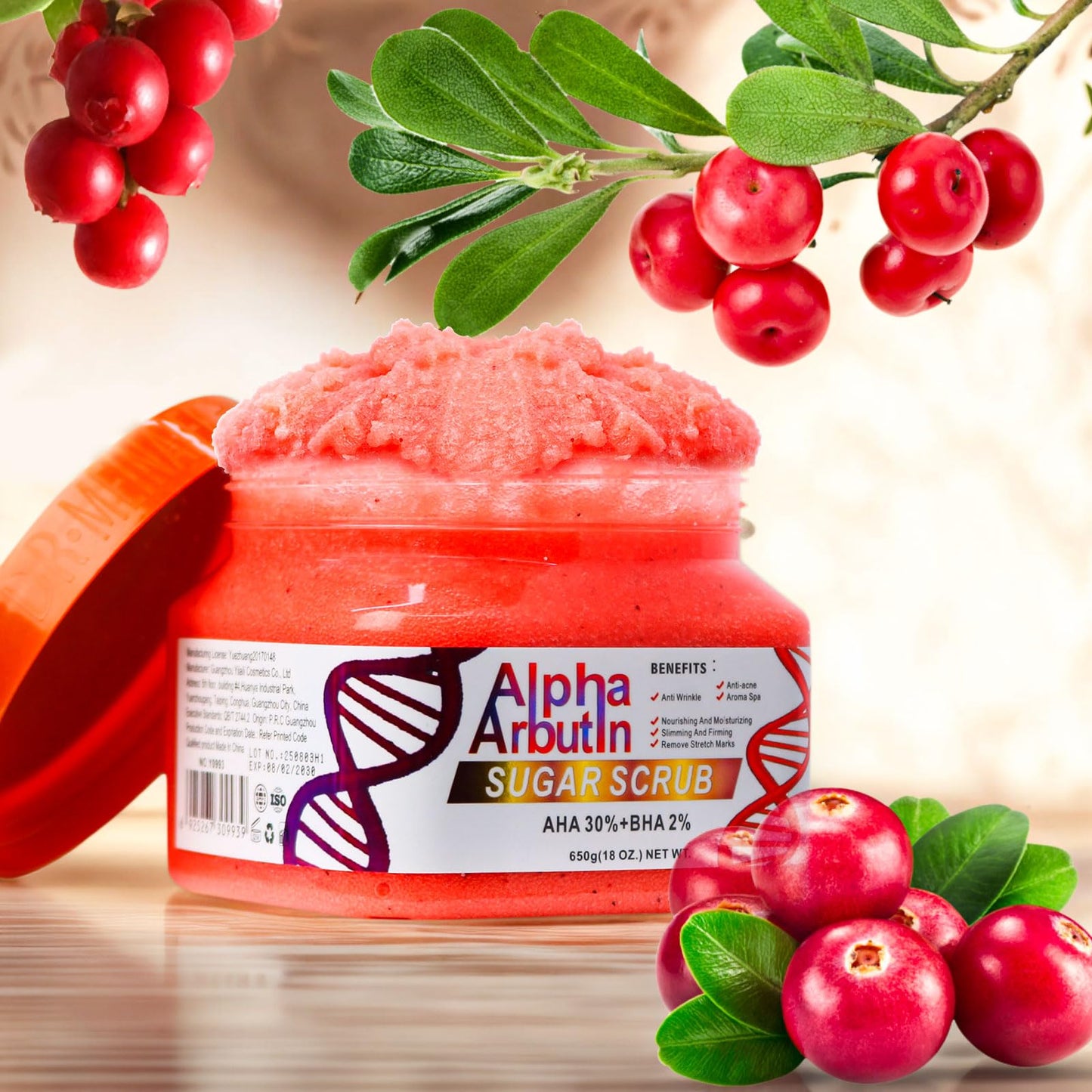 Dr Meinaier Alpha Arbutin Sugar Body Scrub, AHA + BHA, Anti-Acne, Anti-Wrinkle, Nourishing and Moisturizing Formula, 18 Oz (2)