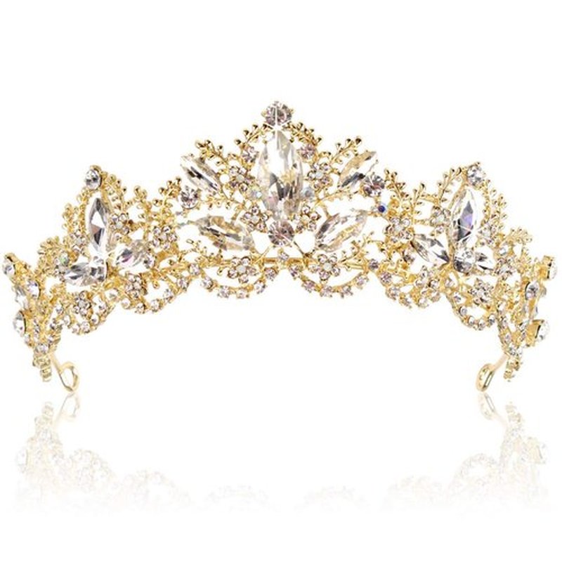 Yovic Baroque Gold Wedding Crown Sparkly Rhinestone Bride Crowns and Tiaras Prom Crystal Bridal Hair Accessories for Women and Girls (Gold)