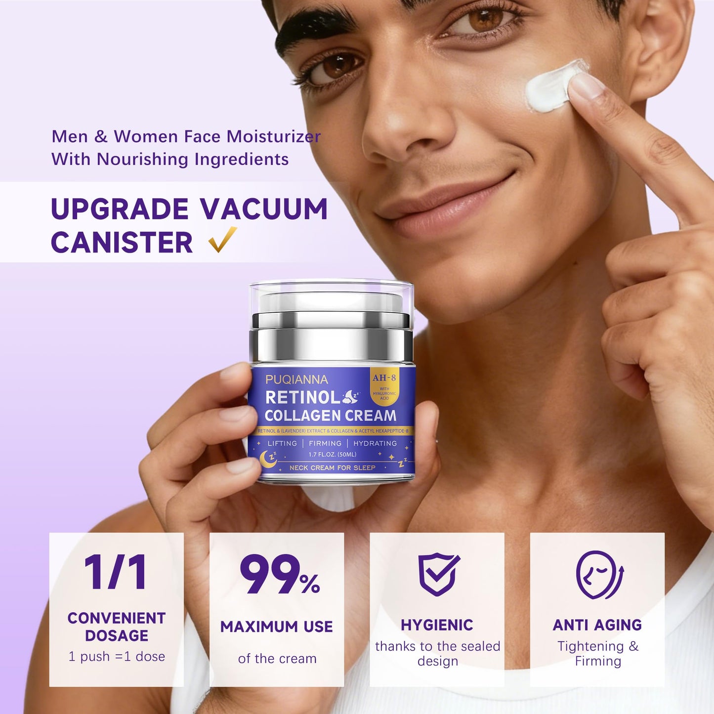 Neck Cream Firming and Tightening with Retinol and Peptide Anti Wrinkle Cream for Women Overnight Treatment Infused with Collagen Hyaluronic Acid and Lavender Extract for Calming Night Care
