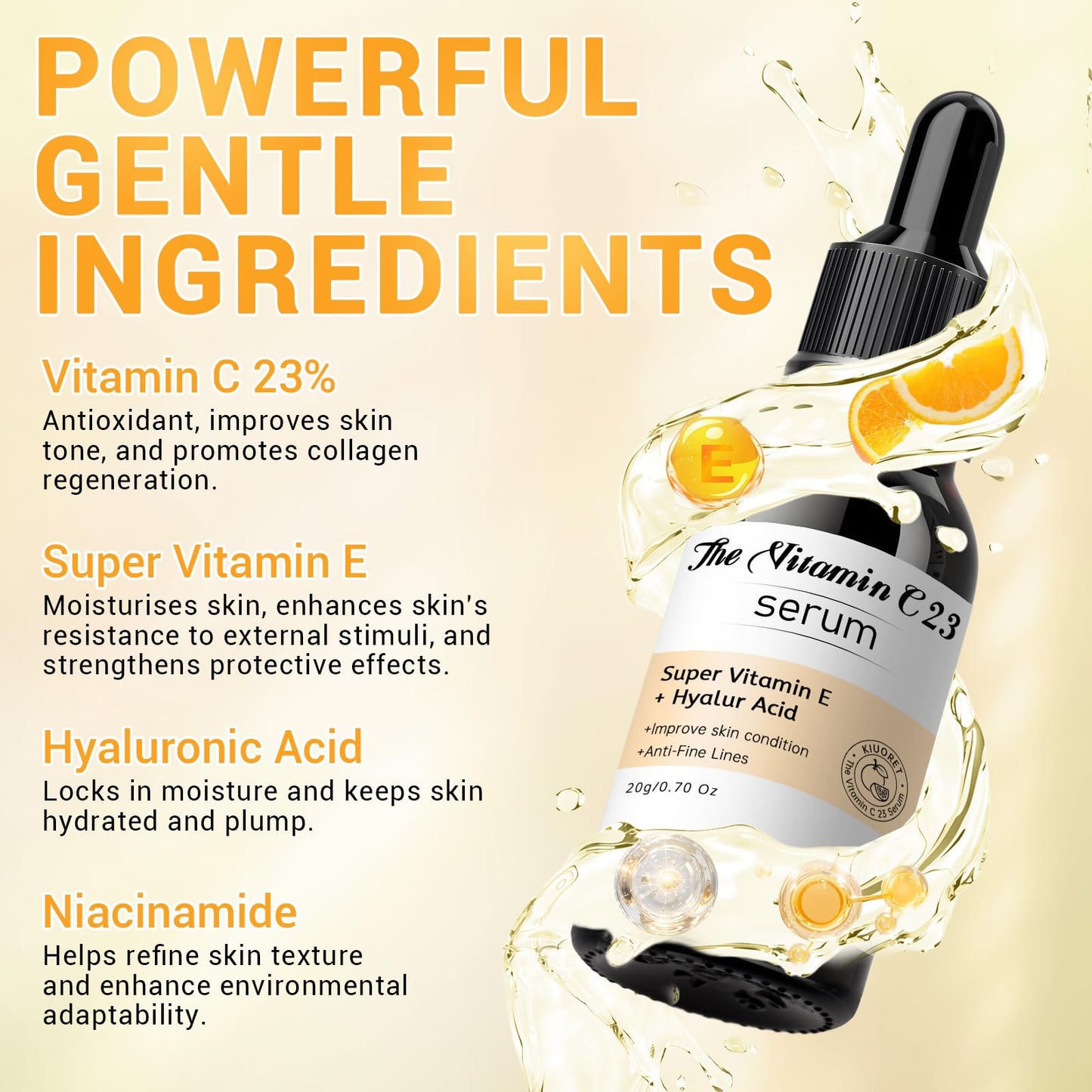 23% Vitamin C Serum - Vitamin E & Hyaluronic Acid Blend - Hydrating & Skin-Improving Formula, Reduces Wrinkles/Fine Lines, Evens Skin Tone - Gentle for All Skin Types, Promotes Smooth, Radiant Skin
