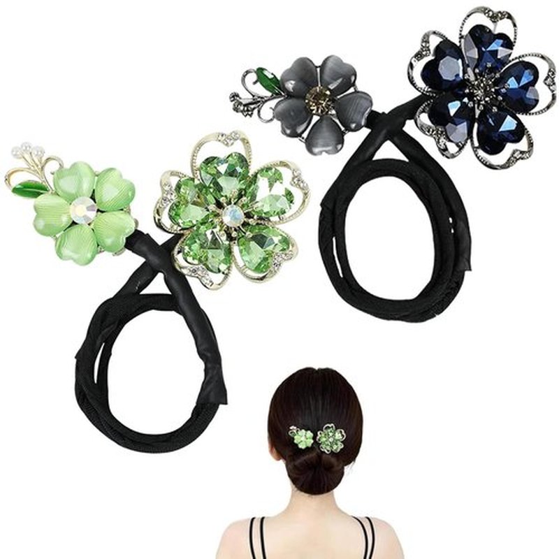 Ins Style Elegant Lazy Hair Curler, French Twist Hair Bun Maker, Lazy Flower Hairpin,Rhinestone Hand-Embroidered Flower Hair Accessory (2Pcs-Rhinestone)