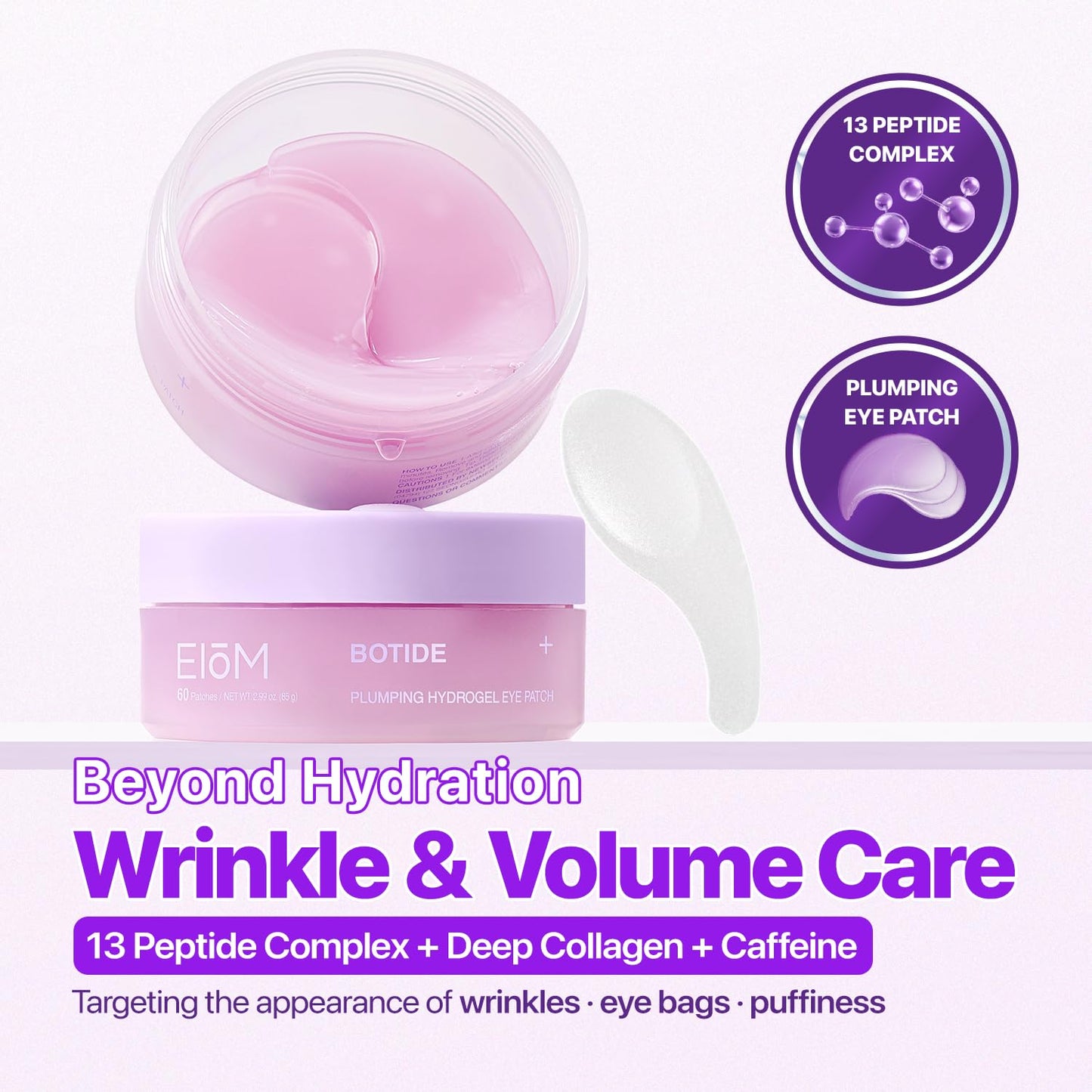 EIOM Botide Under Eye Patches for Dark Circles & Puffiness – 13 Peptides, Caffeine & Niacinamide | Hydrogel Eye Patches for Fine Lines & Crow's Feet | Korean Skincare (60 Count)