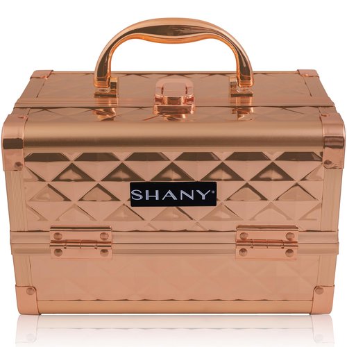 SHANY Chic Makeup Train Case Cosmetic Box Portable Makeup Case Cosmetics Beauty Organizer Jewelry storage with Locks, Multi trays Makeup Storage Box with Makeup Mirror - Rose Gold